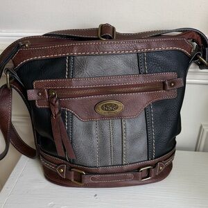 b.o.c. Tri-Panel Purse Crossbody Bag in Brown/Black/Gray